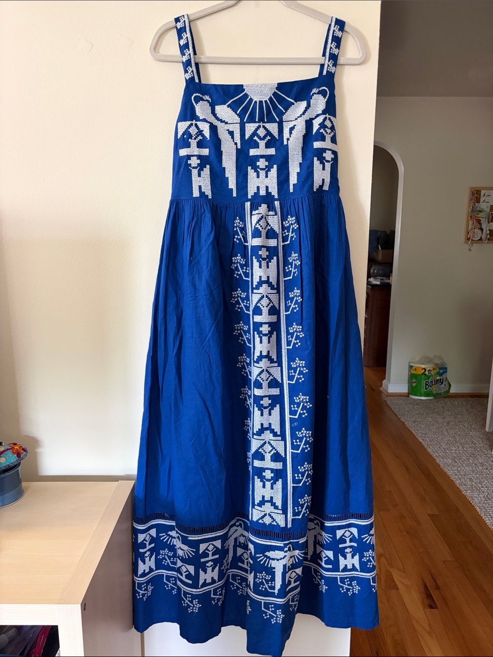 NWOT Farm Rio Navy Macaw Embroidered Maxi Dress - Picture 2 of 7